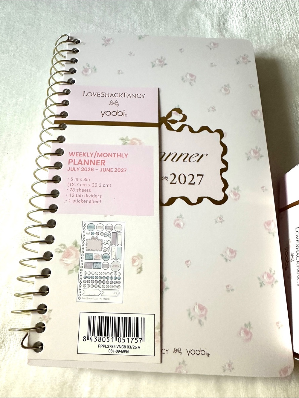 LoveShackFancy Pink Floral Planner with Gold Spiral